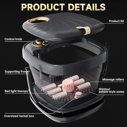Deluxe Foot Bath Massage Spa with Temperature Control, Electric Heated Foot Soaking Tub for Professional Pedicure Foot Spa Massager with Bubbles, Remote Control and Shiatsu Rollers Black