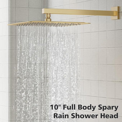 Gabrylly Gold Shower System, High-Pressure 10" Stainless Steel Rain Showerhead with handheld Spray Combo, Rainfall Shower Faucet Set Complete, 2 Way Valve Included, Brushed Gold