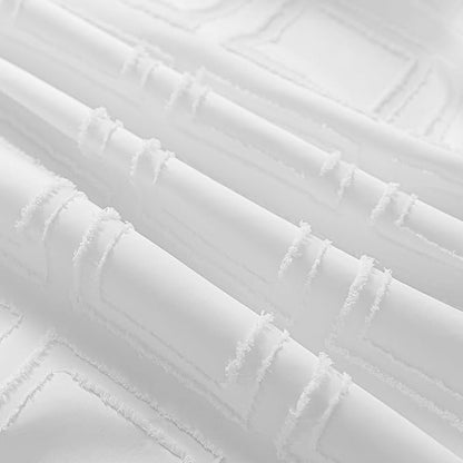 ROSERY No Hook Shower Curtain with Snap in Fabric Liner Set, Boho Farmhouse Jacquard Tufted Geometric Striped Shower Curtain for Bathroom with Tassel, Diamond Pattern, 71" W x 74" L