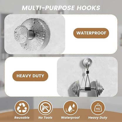 BKV Suction Cup Hooks for Glass Window,Removable Shower Hooks for Inside Shower,Metal Towel Hooks for Bathrooms,2 Pack(Silver)