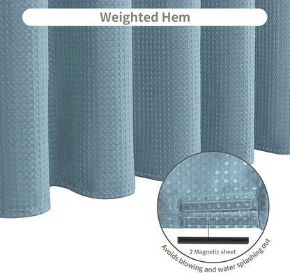 Inhousolu Fabric Shower Curtain Waffle Weave, 230 GSM Heavy Duty, Weighted Hem, 14 Metal Hooks, Water Repellent, Machine Washable, Hotel Spa Luxury Bath Curtain Set, 72 x 72 Inch, Teal