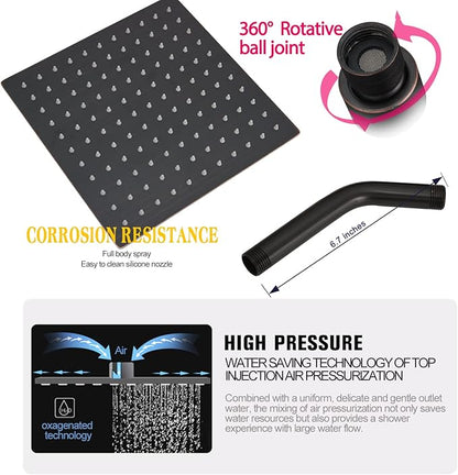 Oil Rubbed Bronze rain Shower Faucet Set Shower System 8 Inches Square Shower Head with Handheld, Waterfall Showerhead, All Metal Shower Faucet Trim Repair Kits (Contain Shower Valve)