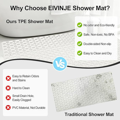 Non Slip Shower Mat with Suction Cups, 31.5x47.2 Inch Quick Drain TPE Anti Slip Shower Mats for Inside Shower, Large Shower Stall Mat Soft on Feet, Easy to Dry&Cut Machine Washable