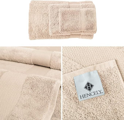 Hencely 6-Piece Bath Towel Set - High Absorbency, Quick Drying - 100% Soft Turkish Cotton - 2 Bath Towels, 2 Hand Towels, 2 Washcloths - for Bathroom, Home, Hotel, Spa, and Gym - 6-Pack Beige
