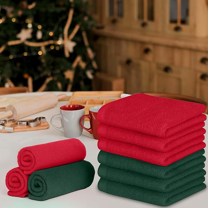 DAN RIVER 24 Pack Wash Cloths for Showering [12x12] - 100% Cotton Washcloths Premium Quality Flannel Face Cloths for Bathroom, Highly Absorbent and Soft Feel Wash Clothes, Red and Green