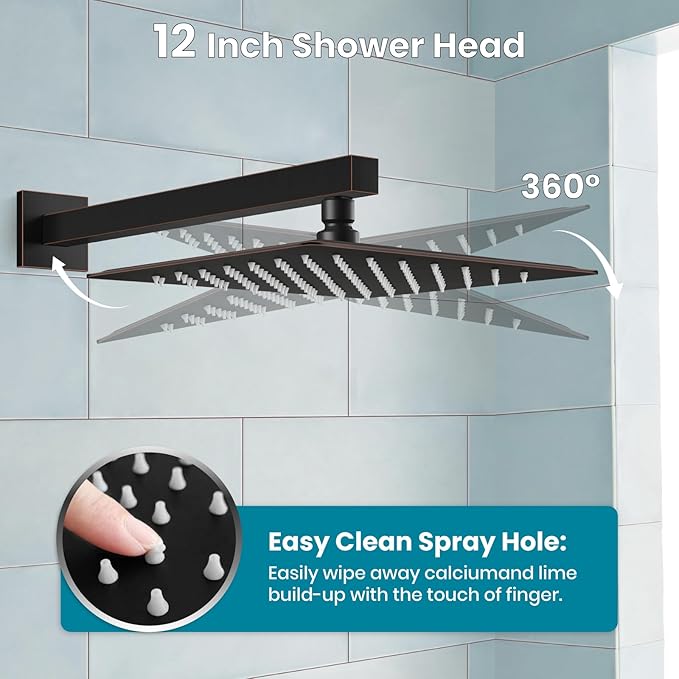gotonovo Shower System with Tub Spout Wall Mounted Rain Shower Head and Handle Combo Shower Faucet Set with Valve, 12 Inch, Oil Rubbed Bronze