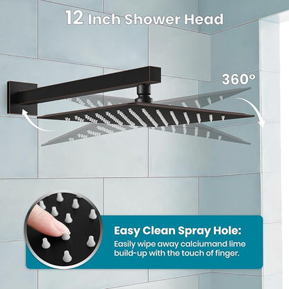 gotonovo Shower System with Tub Spout Wall Mounted Rain Shower Head and Handle Combo Shower Faucet Set with Valve, 12 Inch, Oil Rubbed Bronze