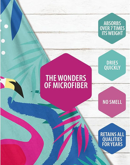 VENTURE 4TH Microfiber Beach Towel: Quick-Dry, Compact, Sand-Free, Absorbent, Sandproof and Lightweight - Perfect for Camping, Beach, and Roadtrips (Turquoise Flamingo Design | 35x78 inches)