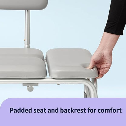 Medline Padded Transfer Bench for Bathtub and Shower, Height Adjustable, Slip-Resistant Legs, Rust-Resistant, Side Arm & Back Rest for Extra Support, 400 lb. Weight Capacity, Tool-Free Assembly