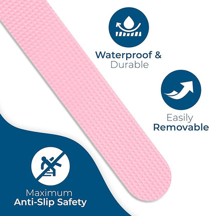Anti-Slip Shower Stickers - Help Reduce Slipping in Bathtub & Shower, Pink Non-Slip Bath Strips, Strong Adhesive Bathtub Appliques Suitable for Homes with Kids, Adults & Seniors - 24 Pcs - Homergy