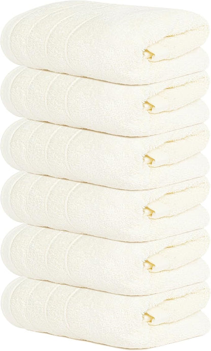Tens Towels Pack of 6 Hand Towels, 100% Cotton, Lighter Weight, Quick to Dry, 16 x 28 Inches, Super Soft & Absorbent, Perfect for Bathroom & Kitchen, Cream