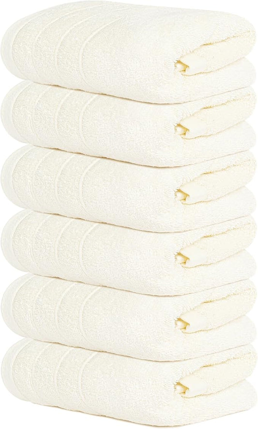 Tens Towels Pack of 6 Hand Towels, 100% Cotton, Lighter Weight, Quick to Dry, 16 x 28 Inches, Super Soft & Absorbent, Perfect for Bathroom & Kitchen, Cream