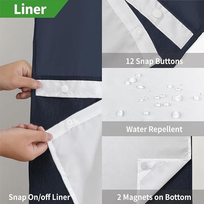 Stall No Hooks Needed Linen Textured Shower Curtain with Snap-in Fabric Liner Set,Hotel Luxury Decor Farmhouse Shower Curtains for Bathroom,Waterproof & Washable,54Wx80H,Navy Blue