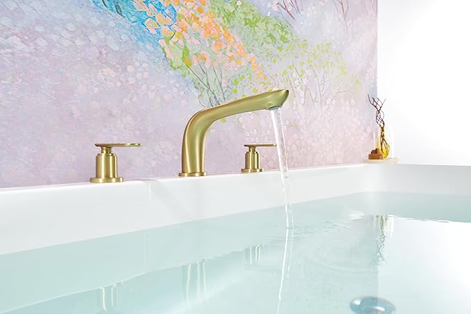 SITGES Classic Bathtub Faucet,2-Handle Brushed Nickel Tub Filler,3-Hole Widespread Roman Tub Faucet,High Flow Deck Mount Bath Tub Faucet with Valve Included