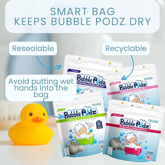 TruKid Bubble Podz Bubble Bath Bundle for Baby & Kids, Gentle Refreshing Bath Bomb for Sensitive Skin, pH Balance 7 for Eye Sensitivity, Natural Moisturizers and Ingredients, Five SCENTS