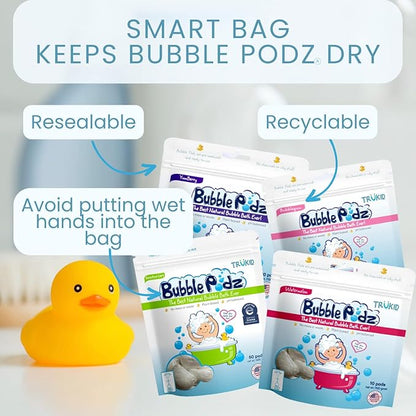 TruKid Bubble Podz Bubble Bath Bundle for Baby & Kids, Gentle Refreshing Bath Bomb for Sensitive Skin, pH Balance 7 for Eye Sensitivity, Natural Moisturizers and Ingredients, Five SCENTS
