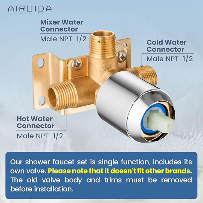 Airuida Shower Faucet Set Bathroom Rain Shower System SUS304 Stainless Steel Single Handle With Male Threads Rough-in Valve Shower Trim Kit 8 Inch Wall Mount Shower Head Chrome Polish