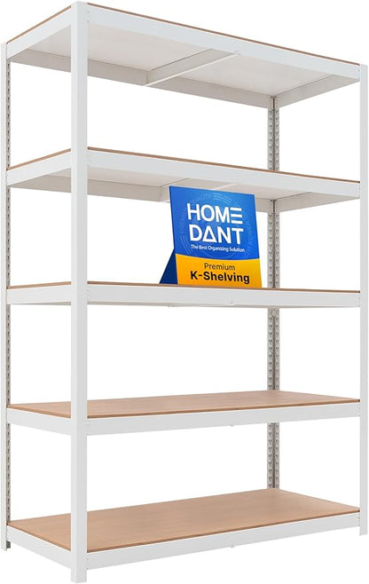 HOMEDANT House 48.1" W Deep 5 Tier Heavy Duty Garage Shelving Adjustable Metal Rack Storage Shelves Standing Shelf Unit Organizers Industrial Warehouse Basement White 1Pack
