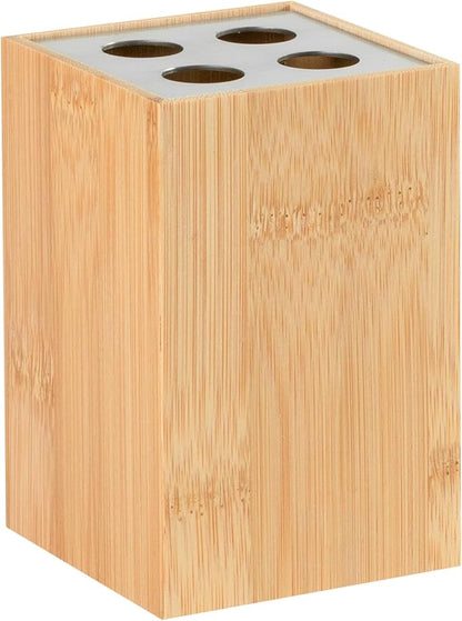 Fuller’s Bamboo Bathroom Counter Set – Eco-Friendly & Water-Resistant Sink Organizer | 4-Piece Vanity Tray, Soap Dispenser, Toothbrush Holder & Storage Container