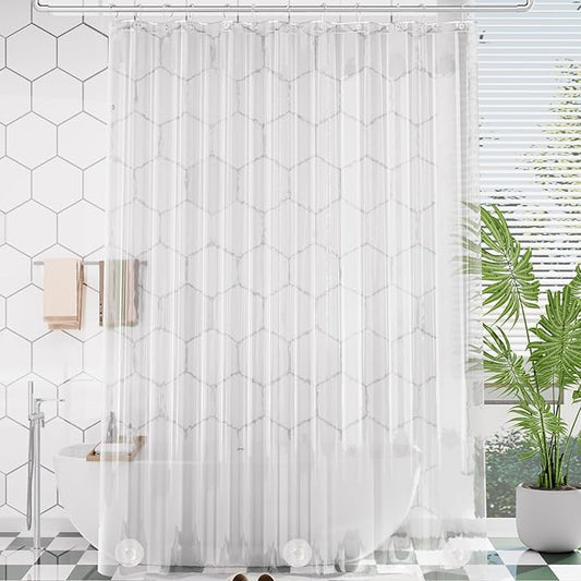AmazerBath Extra Long Shower Curtain Clear 108 Inches Long, Plastic Floor to Ceiling Shower Curtain Extra Tall, Heavy Duty PEVA with 3 Weighted Stones and 12 Grommet Holes, 72x108 Inches