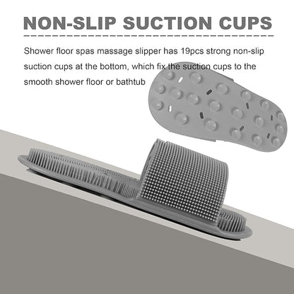 Shower Foot Scrubber with Non-slip Suction Cups, Silicone Bristle Shower Foot Cleaning Brush Slipper for Spa Massager Exfoliating Dead Skin Remover (1 PCS) (Gray)