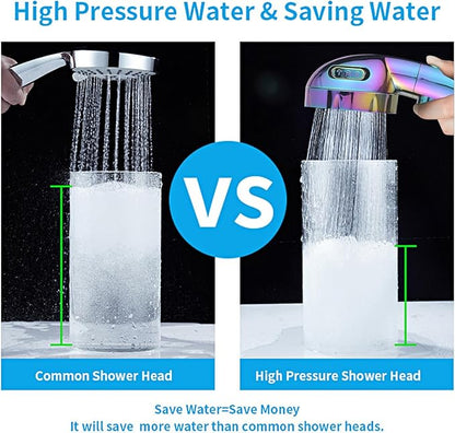 KAIYING High Pressure Handheld Shower Head with ON/OFF Switch, 3 Spray Modes, Adjustable Angle Bracket, Radiant Rainbow