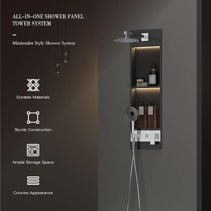 Shower Niche System w/LED Lights, Bathroom Shower System w/ 304 Stainless Steel Wall Niche