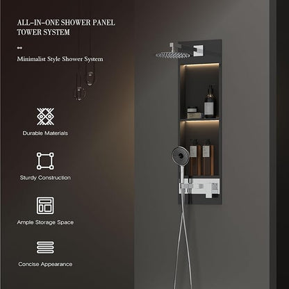 Shower Niche System w/LED Lights, Bathroom Shower System w/ 304 Stainless Steel Wall Niche