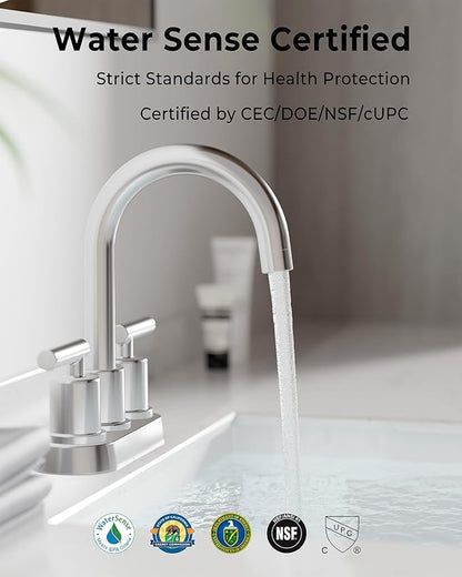 VXV Bathroom Faucet 4 Inch 2 Handle Centerset Sink Faucet 360 Swivel Spout with Pop-up Drain Chrome