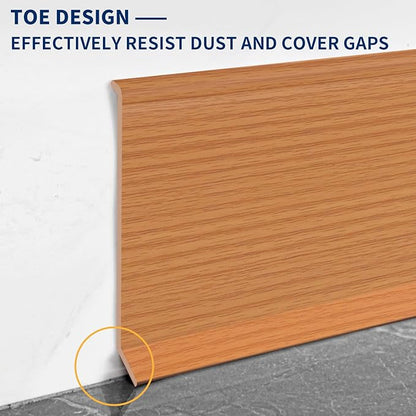 Flexible Baseboard Molding Trim 4 Inch Self-Adhesive Vinyl Wall Base Peel and Stick Cove Base Rubber Wall Baseboard Moulding Trim (200Ft, Yellow Oak)