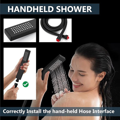Aolemi Ceiling Mount Rain Shower Head & Handheld Spray with Robust Valve & Trim Kit - Matte Black, 8 Inch Head