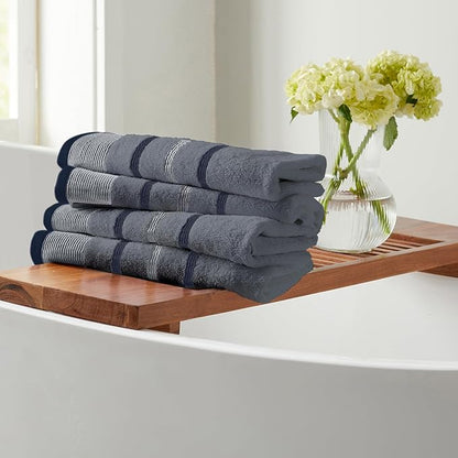 Great Bay Home Decorative Hand Towel Set - Luxury Cotton 4 Pack 26x16 Hand Towel Set - Luxurious, Ultra-Soft, Durable Towels for Bathroom Decor (Blue)