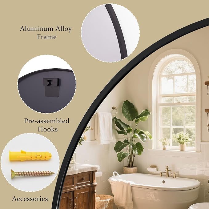 42 Inch Round Black Metal Wall Mirror - Stylish Circle Mirror for Entryway, Bathroom, and Living Room Decor | Matte Black Circle Wall Mirror