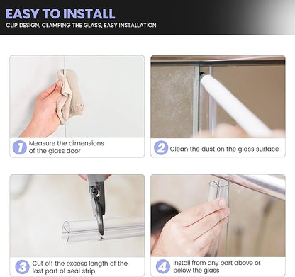 Bathroom Shower Door Seal Strip, 2PCS 78 Inch Shower Door Bottom&Side Seal Strips, U-Type PVC Transparent Shower Door Seal Strip for 5/16"(8MM) Frameless Shower Door