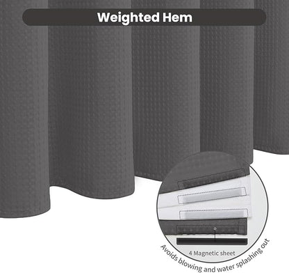 Inhousolu No Hook Waffle Weave Shower Curtain with Removable Snap in Fabric Liner Set for Bathroom, 230 GSM Heavy Duty Weighted Hem, Water Repellent Washable Bath Curtains, 72 x 72 Inch, Graphite Grey