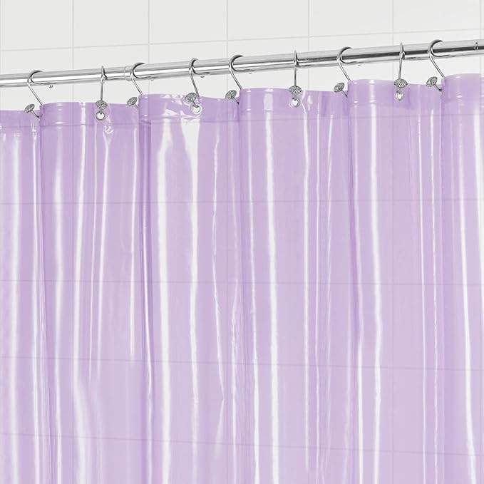 Barossa Design Clear Lavender Stall Shower Curtain Liner 36" W x 72" H - Waterproof Lightweight PEVA Plastic Shower Liner for Small Bathroom, 3 Bottom Magnets & Metal Grommets - Clear Lavender
