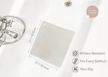 HEVEA Natural Rubber Wave Bath Mat – Square 21x21 in - Non-Slip Shower & Bathtub Mat with 364 Suction Cups, Plastic-Free & Biodegradable (Marble)