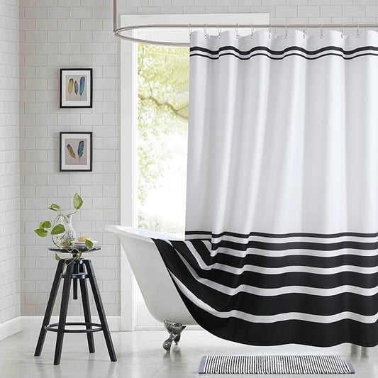 Black and White Striped Shower Curtain 72x72 Inches, Waterproof Fabric with Modern Gradient Lines, 12 Rustproof Grommets & Weighted Hem