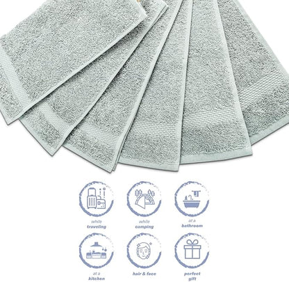 Hencely Premium 6-Pack Washcloths 12x12 Inches Soft Turkish Cotton High Absorbent and Quick Dry Dishtowel for Kitchen and Bath (Wash Cloth 6 Pack, Light Green)