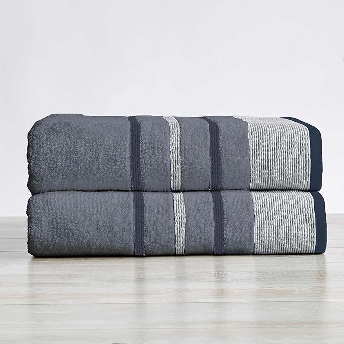 Great Bay Home Decorative Oversized Bath Sheet Set - Luxury Cotton 2 Pack 68x35 Extra Large Towels - Luxurious, Ultra-Soft, Durable Towels for Bathroom Decor (Blue)