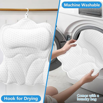 REEZEIVI Bath Pillows for Tub,Bath Pillow with 6 Non-Slip Suction Cups,Soft 4D Mesh Fabric,Bathtub Pillows for Tub Neck and Back Support,Extra Thick Luxury Bathtub Pillows,White