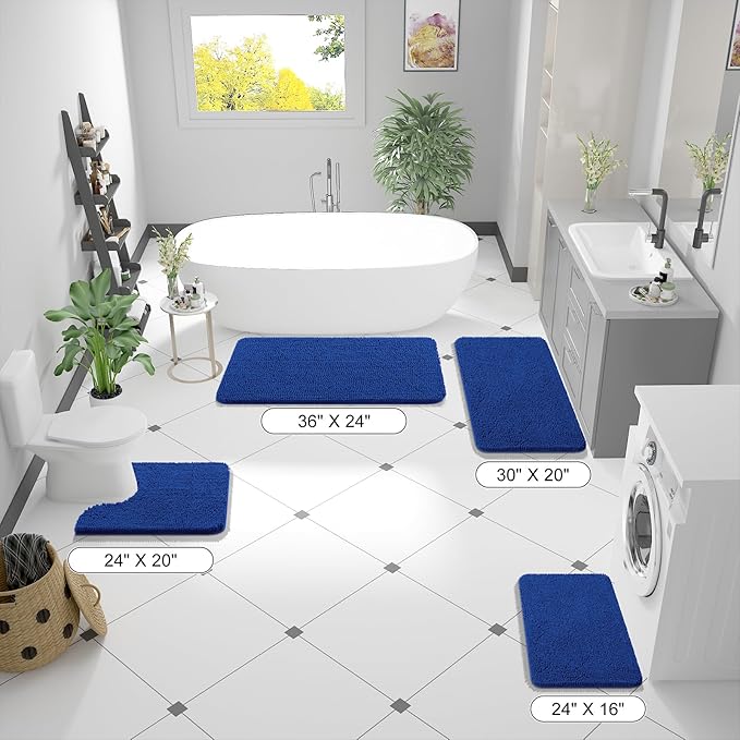 OLANLY Bathroom Rugs 47x24, Extra Soft Absorbent Chenille Bath Rugs, Rubber Backing Quick Dry, Machine Washable Bath Mats for Bathroom Floor, Tub and Shower, Home Decor Accessories, Royal Blue