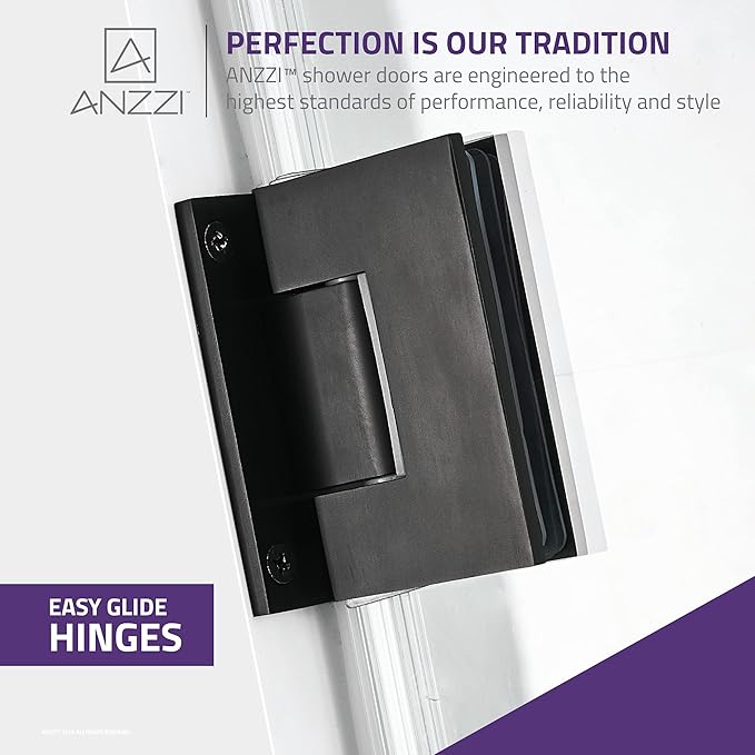 ANZZI 72" x 30" Frameless Shower Door in Matte Black,Water Repellent Glass Shower Door with Seal Strip Parts and Handle, 3/8 Glass Hinged Shower Door with Handle (SD-AZ09-02MB)