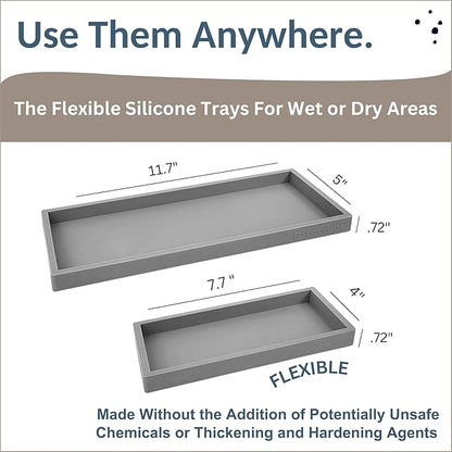 Countertop and Vanity Tray - 2 PC (11” and 7”) Shatterproof Silicone Kitchen and Bathroom Trays for Counter, Kitchen Soap Dispenser Tray, Vanity Trays for Bathroom, Perfume Key Tray