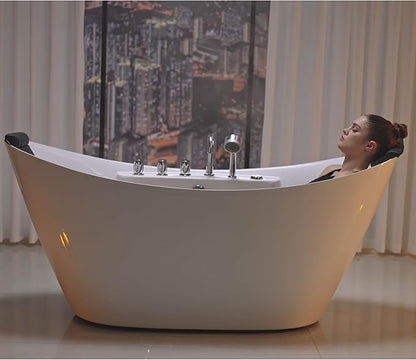 Empava 67" Freestanding Whirlpool Bathtub Oval with 8 Hydromassage Adjustable Water Jets Luxury Acrylic Massage SPA Soaking Bath Tub in White Double Ended