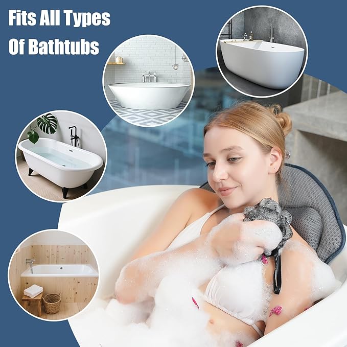Full Body Bath Pillows for Tub Luxury Bathtub Pillow Cushion for Head,Shoulder,Back&Lumbar Support Thick Tub Pillow for Bathtub for Women Relaxing Soft 5D Air Mesh Mat 12 Non-Slip Power Suction Cups