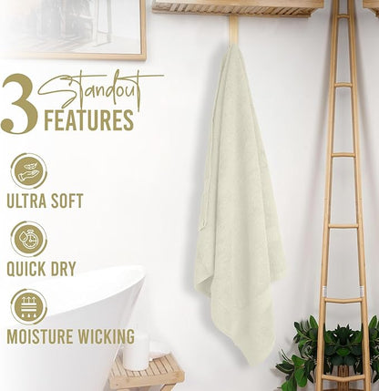 RIVERSIDE 100% Ring Spun Cotton Large Bath Towels Set of 4, 27 x 54 Inches – Quick Dry, Soft & Highly Absorbent Towels for Shower & Bathroom – Luxury 600 GSM Towels for Home, Spa, Gym, Cannoli Cream