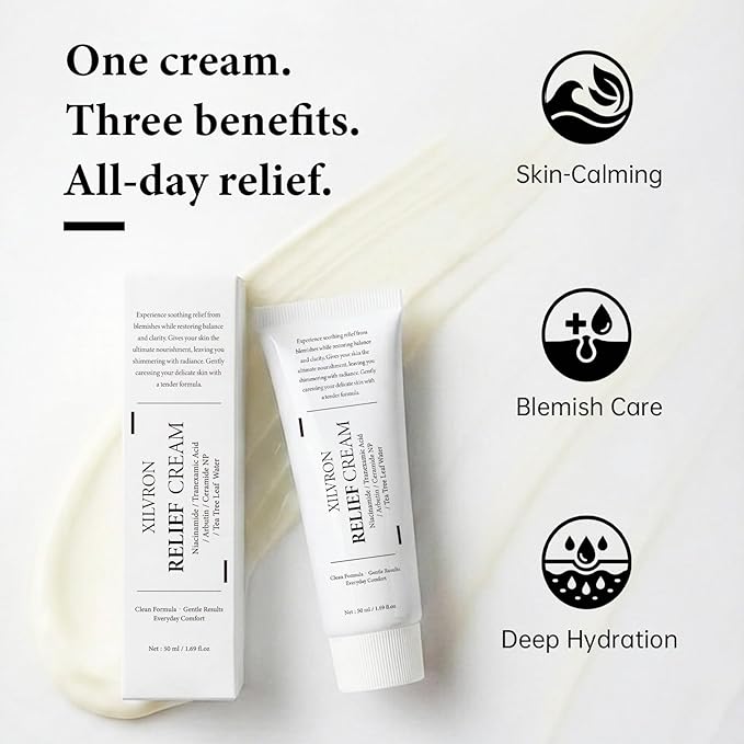 2 PCS Relief Cream, Korean Skin Care Moisturizer with Niacinamide, Arbutin & Tranexamic Acid, Barrier Cream for Soothing Repairing & Blemish Care, Vegan & Gentle Formula for All Skin Types, 1.69 Fl Oz