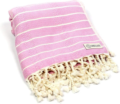Sand Cloud Turkish Beach Towel - Sand Proof - 100% Certified Organic Turkish Towel - Quick Dry Towel for Beach, Picnic, Blanket or Bath Towel - As Seen on Shark Tank - Gocek (Pink)