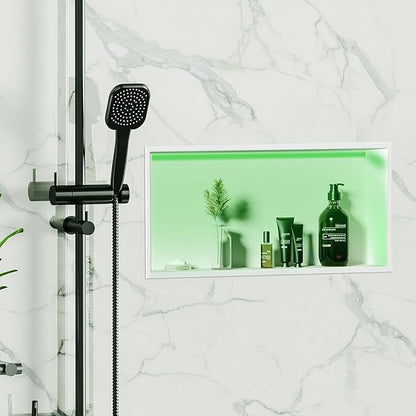 White Stainless Steel Shower Niche 24x12Inch, Dimmable RGB Led Light Wall Niche, No Tile Needed Recessed Niches for Bathroom Storage Built-in Installation